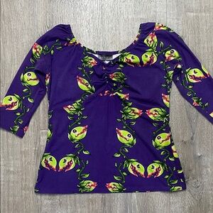 PINUP GIRL CLOTHING PUG KAYLA 3/4 SLEEVE VENUS FLYTRAP TOP SZ XL